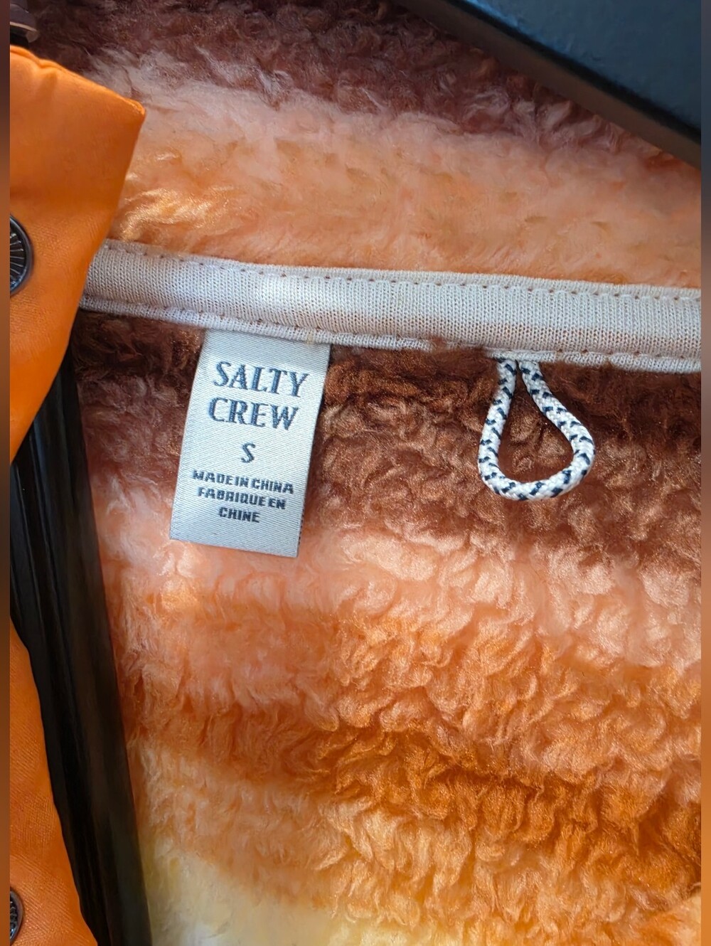 Salty Crew Orange, Brown White Striped Sherpa Snap Pullover Women's Sz Small NWT - Picture 3 of 12